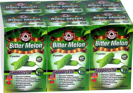 100% NATURAL BITTER MELON POWDER MIX/BLEND WITH ANY BEVERAGE OR FOOD OR TAKE IT STRAIGHT. 100 GRAMS (06 pcs)